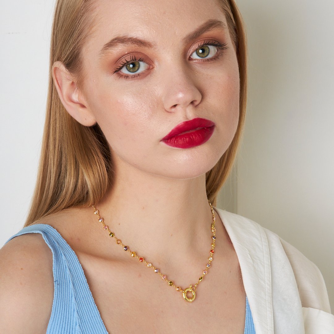 Denizci renkli zincir kolye - 925 GÜMÜŞ