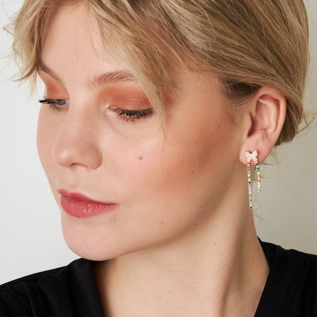 Kelebekli Renkli Su Yolu Küpesi - 925 GÜMÜŞ