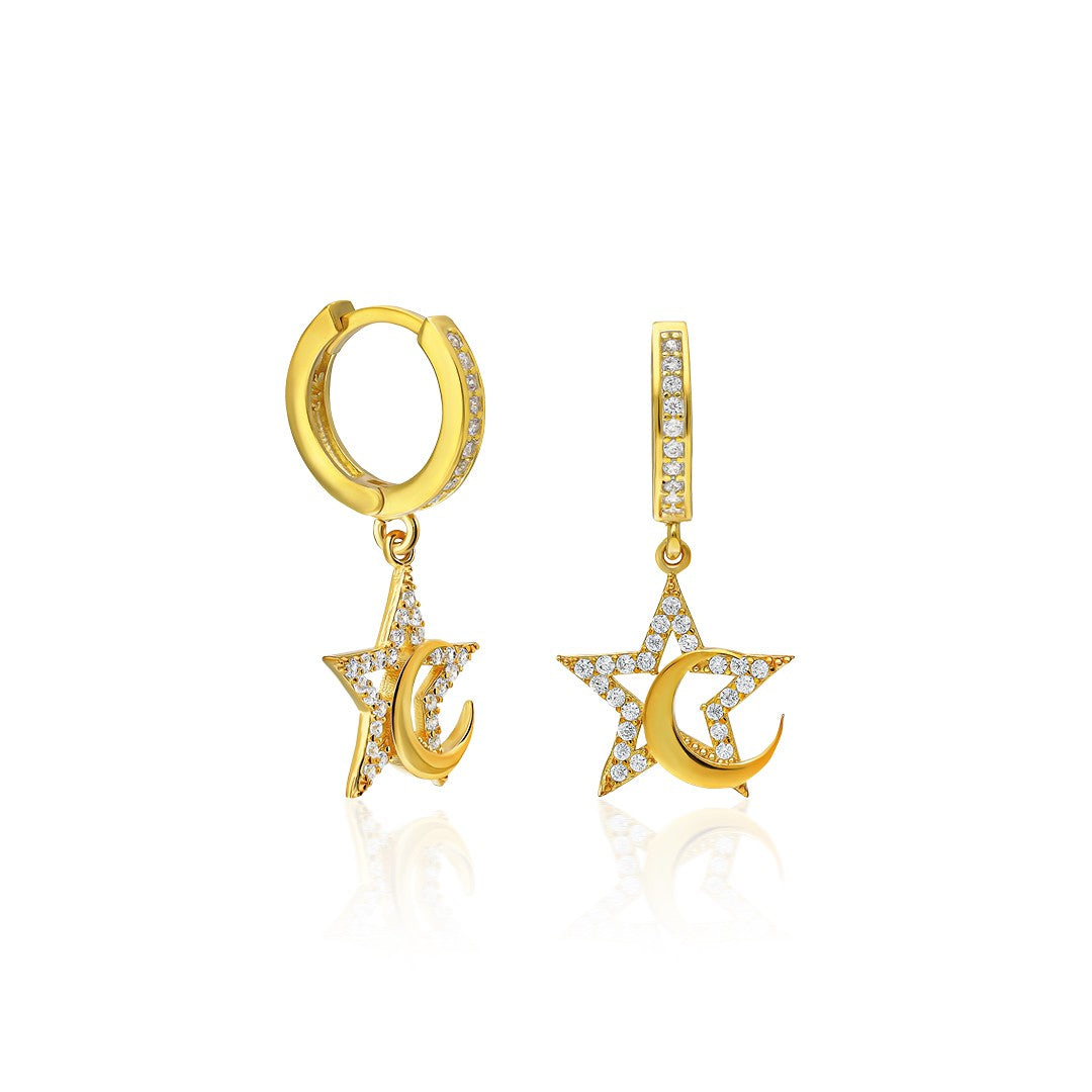 Hilal Ay Yıldız Taşlı Küpe - 925 GÜMÜŞ