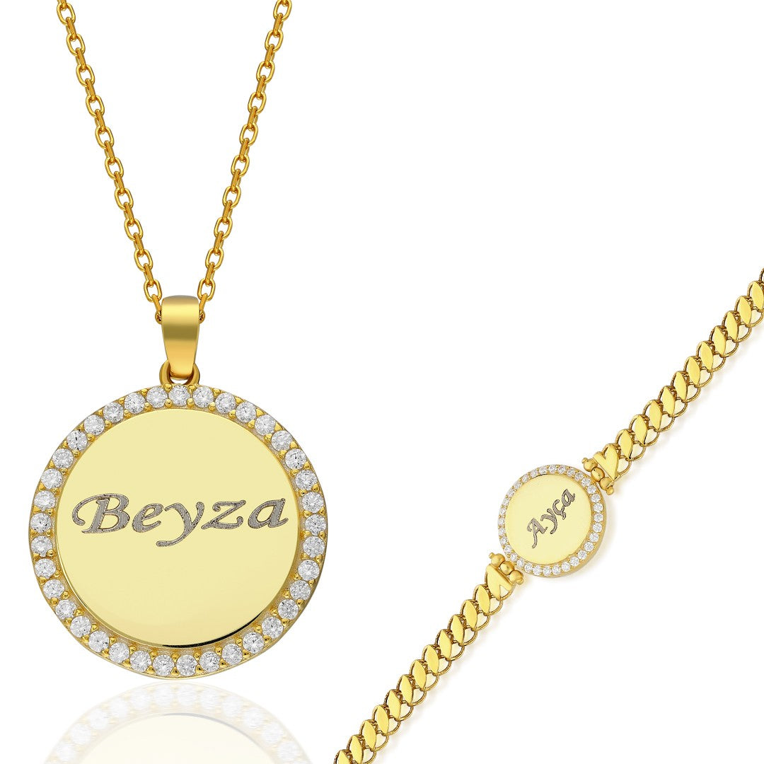 Adlandırılmış Taşlı Plaka Set - 925 GÜMÜŞ