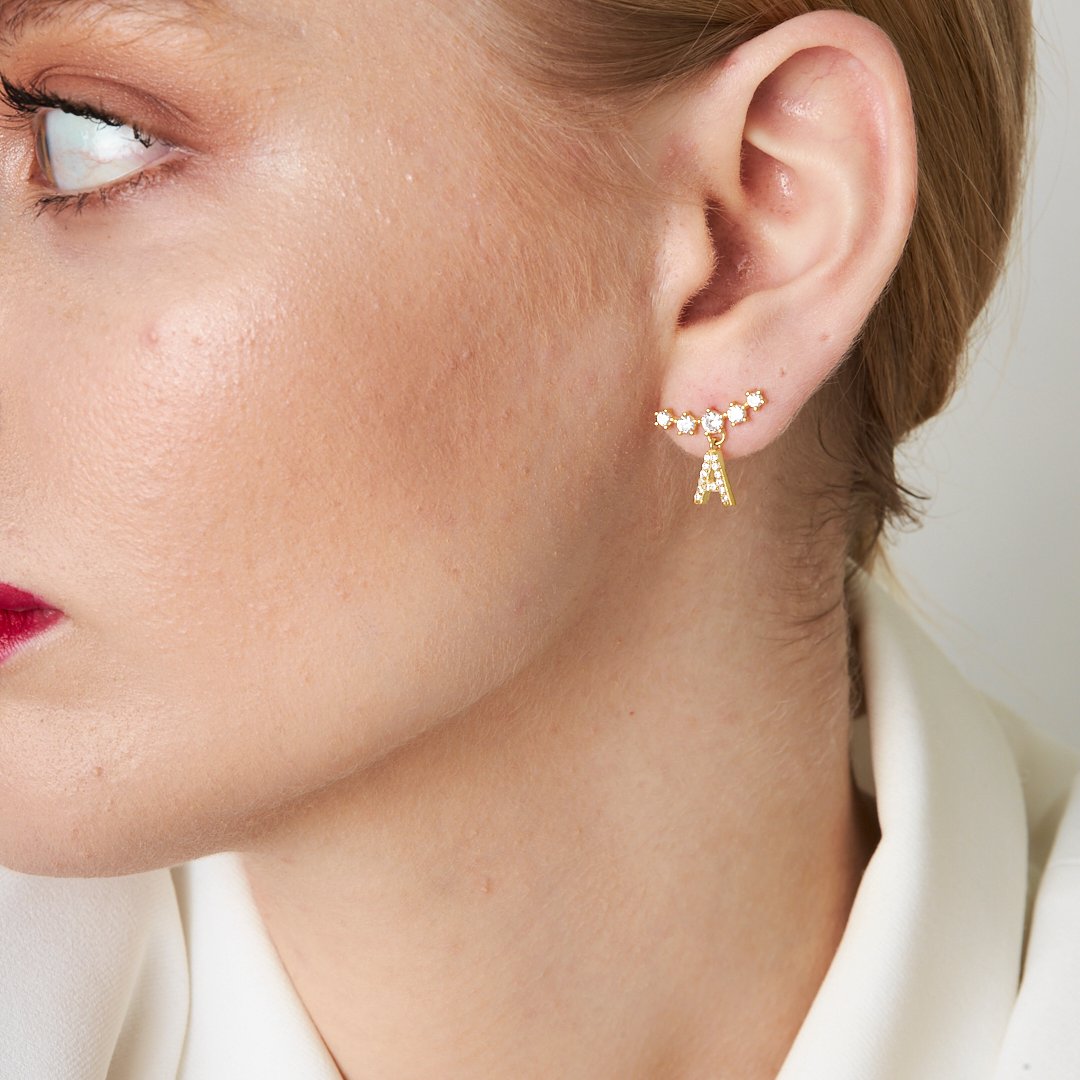 Parıltılı Taşlı Tek Taş Küpe - 925 GÜMÜŞ