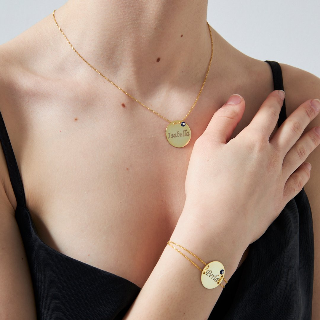 Nazar Plaka İsimli Zincir Seti - 925 GÜMÜŞ