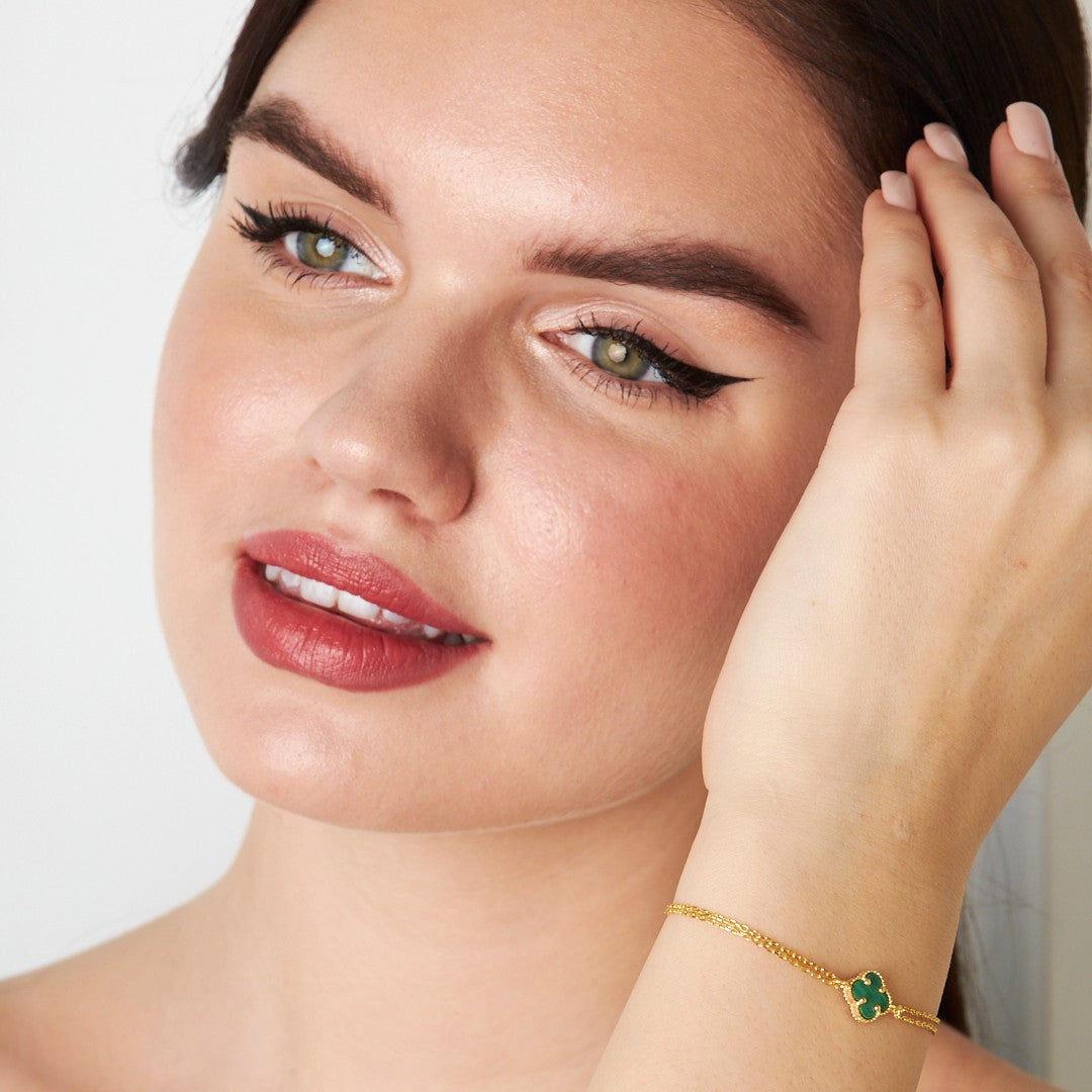 Yeşil Taşlı Yonca Yaprağı Bileklik - 925 GÜMÜŞ