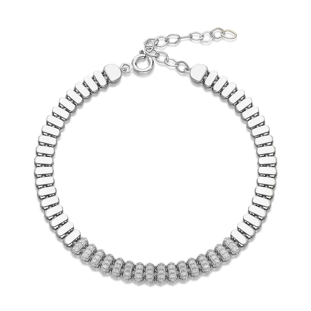 Ortası Taşlı Şerit Bileklik - 925 GÜMÜŞ