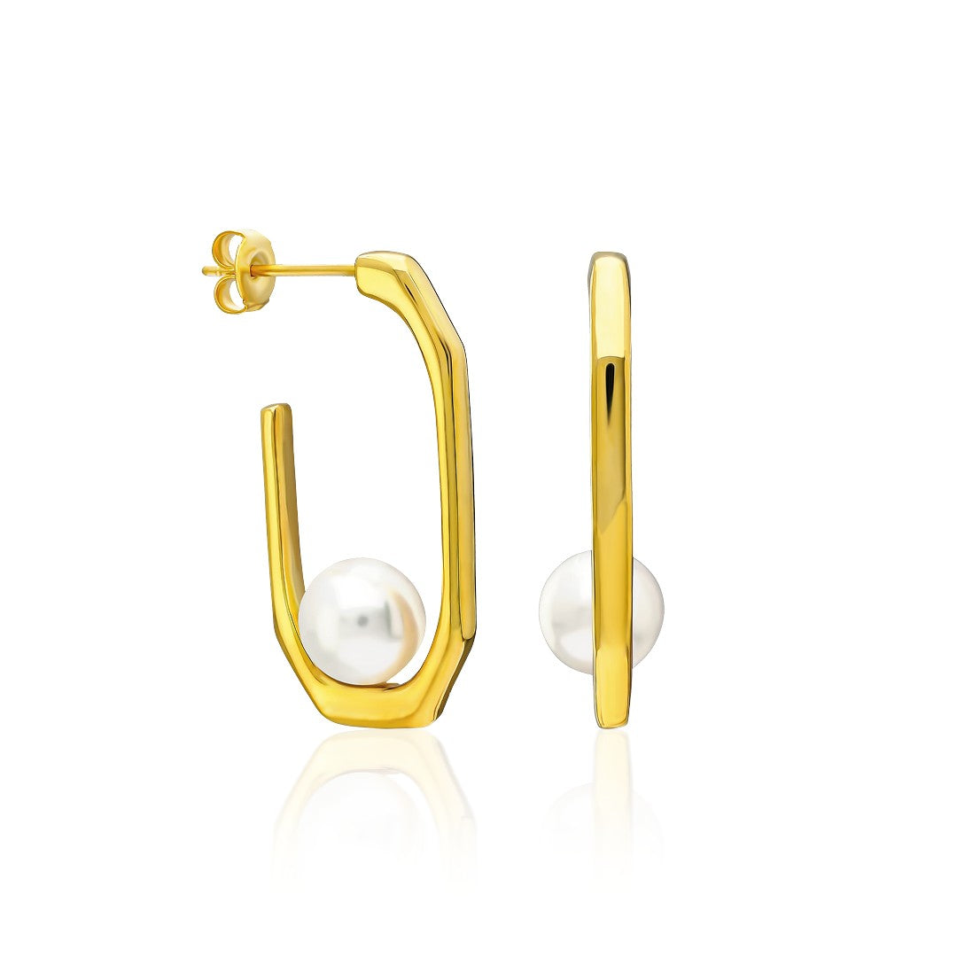 Yarım Yuvarlak İncili Küpe - 925 GÜMÜŞ