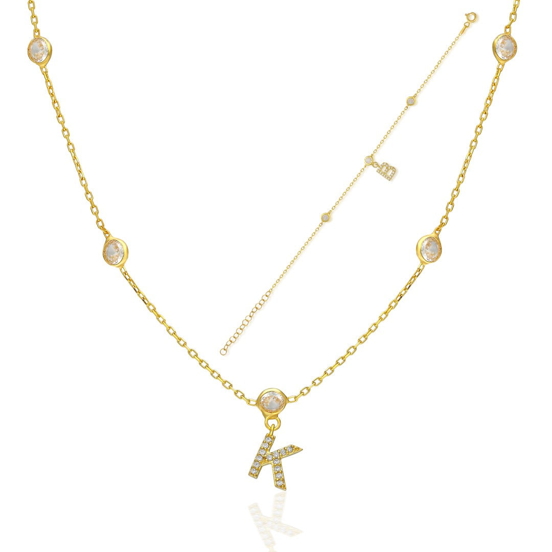 Harflerle Süslenmiş Parlak Taş Kolye - 925 GÜMÜŞ