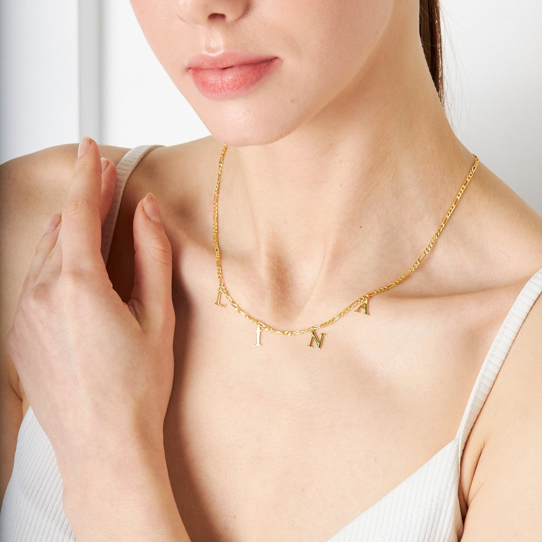 İsimli kolye - Figaro zincir isimli kolye - 925 GÜMÜŞ