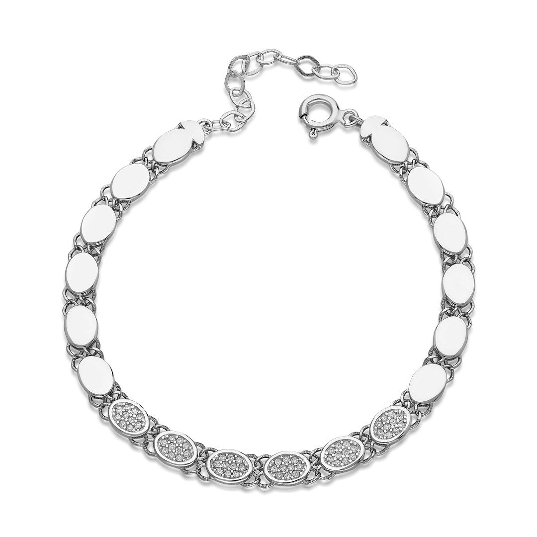 Oval Zincirli Taşlı Bileklik - 925 GÜMÜŞ