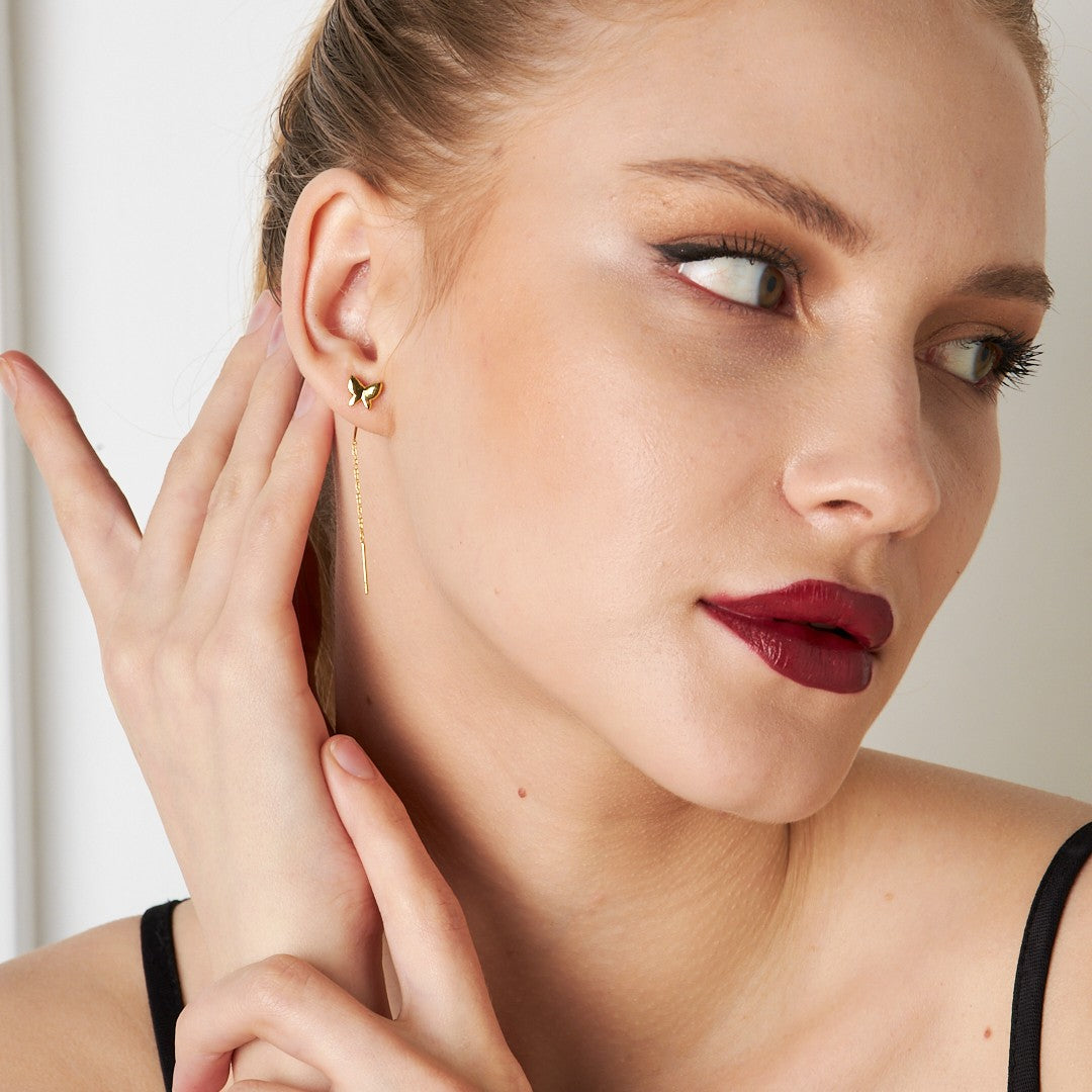 Basit Kelebek Zincir Küpe - 925 GÜMÜŞ