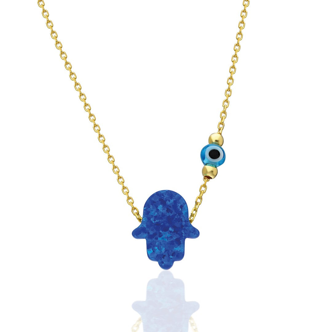 Orjinal Mavi Opal Fatma El Kolye - 925 GÜMÜŞ