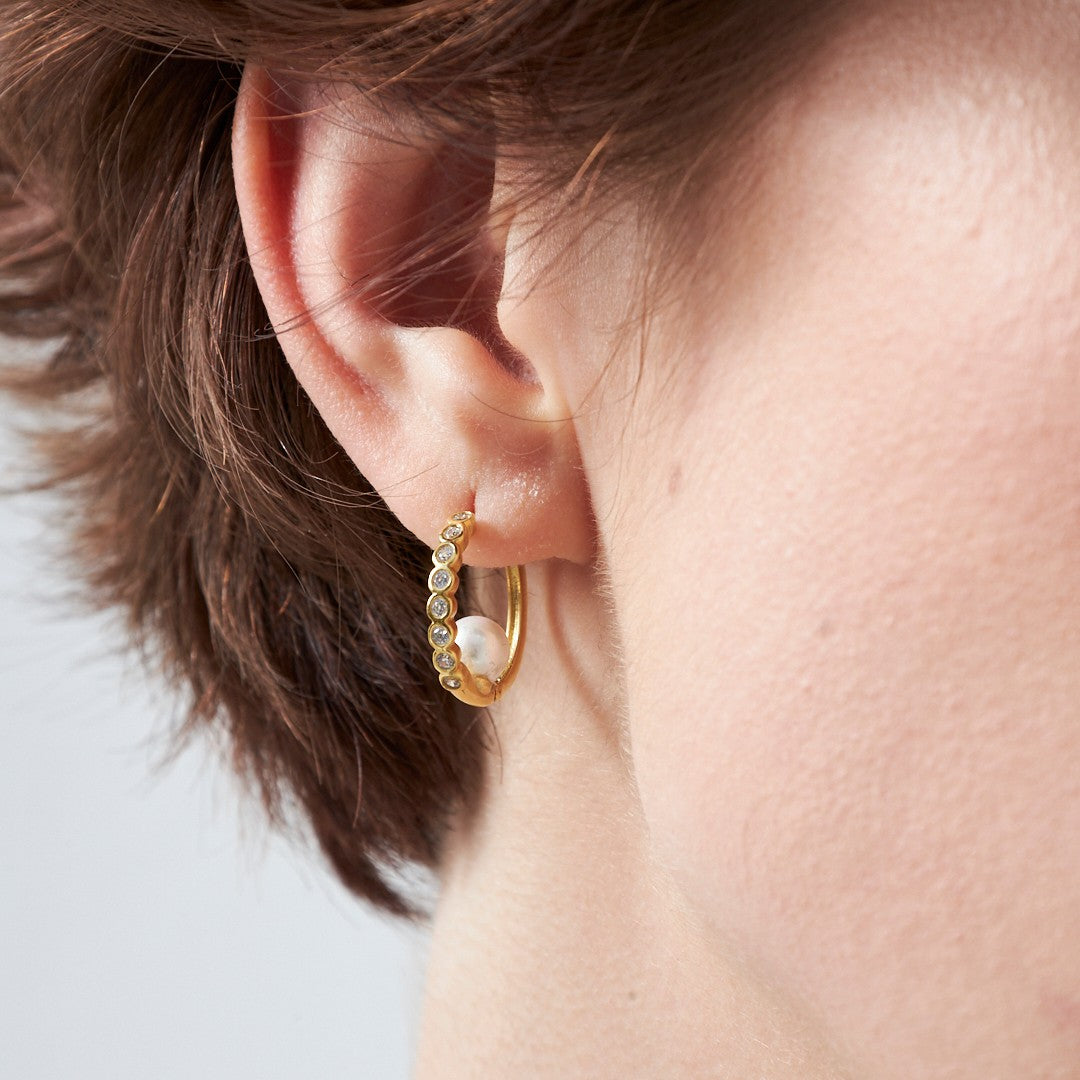 İnci Zincir Taşlı Küpeler - 925 GÜMÜŞ