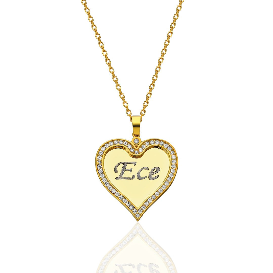 Plaka Taşlı Kalp Kolye - 925 GÜMÜŞ