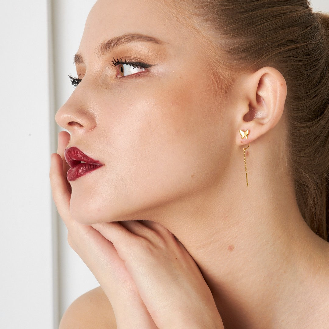 Basit Kelebek Zincir Küpe - 925 GÜMÜŞ