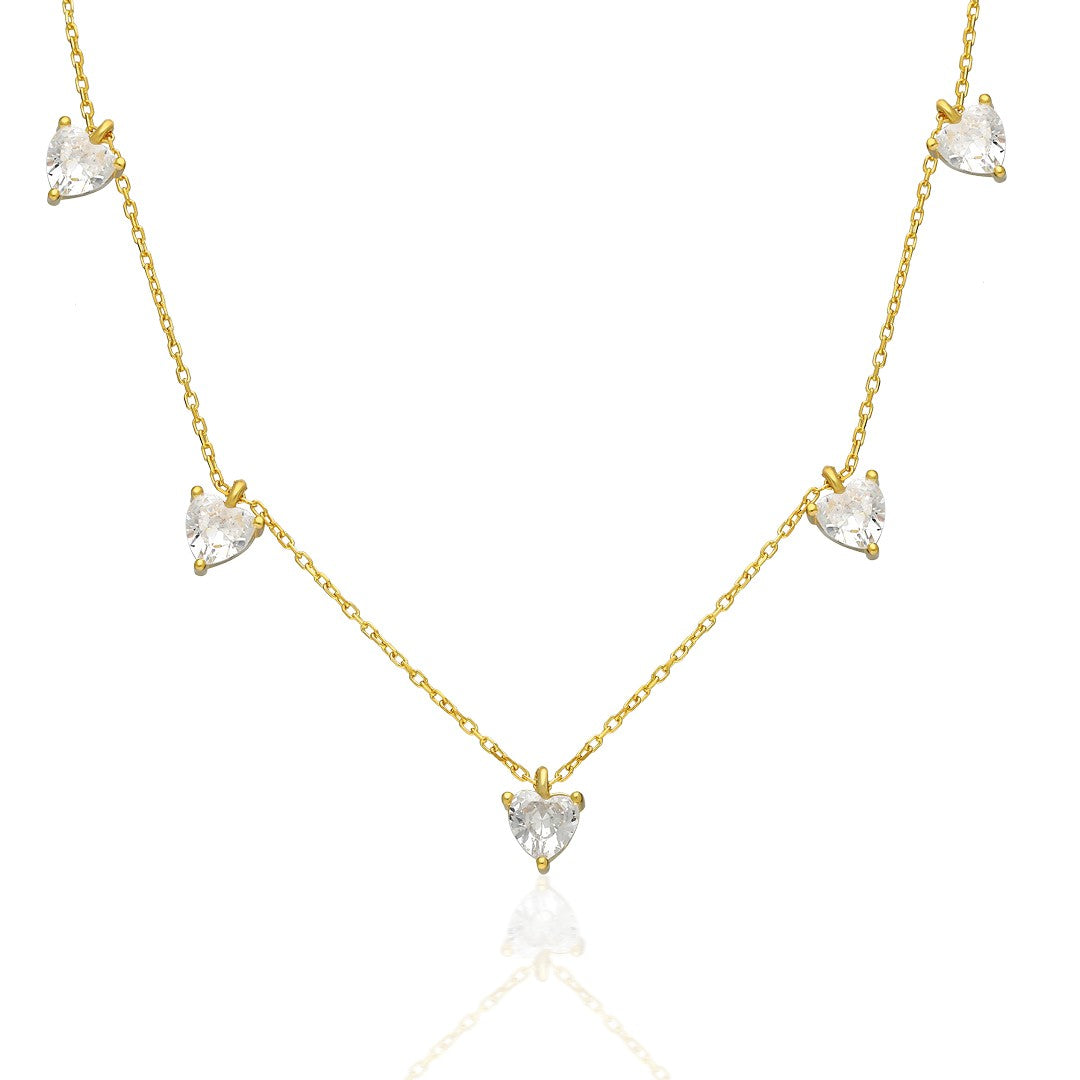 Beşli Kalpli Su Damlası Kolye - 925 GÜMÜŞ