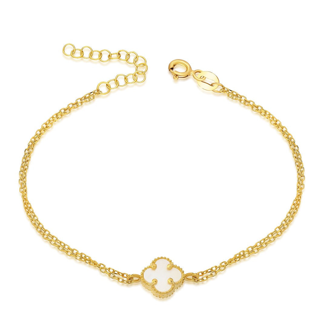 Beyaz Taşlı Yonca Yaprağı Bileklik - 925 GÜMÜŞ