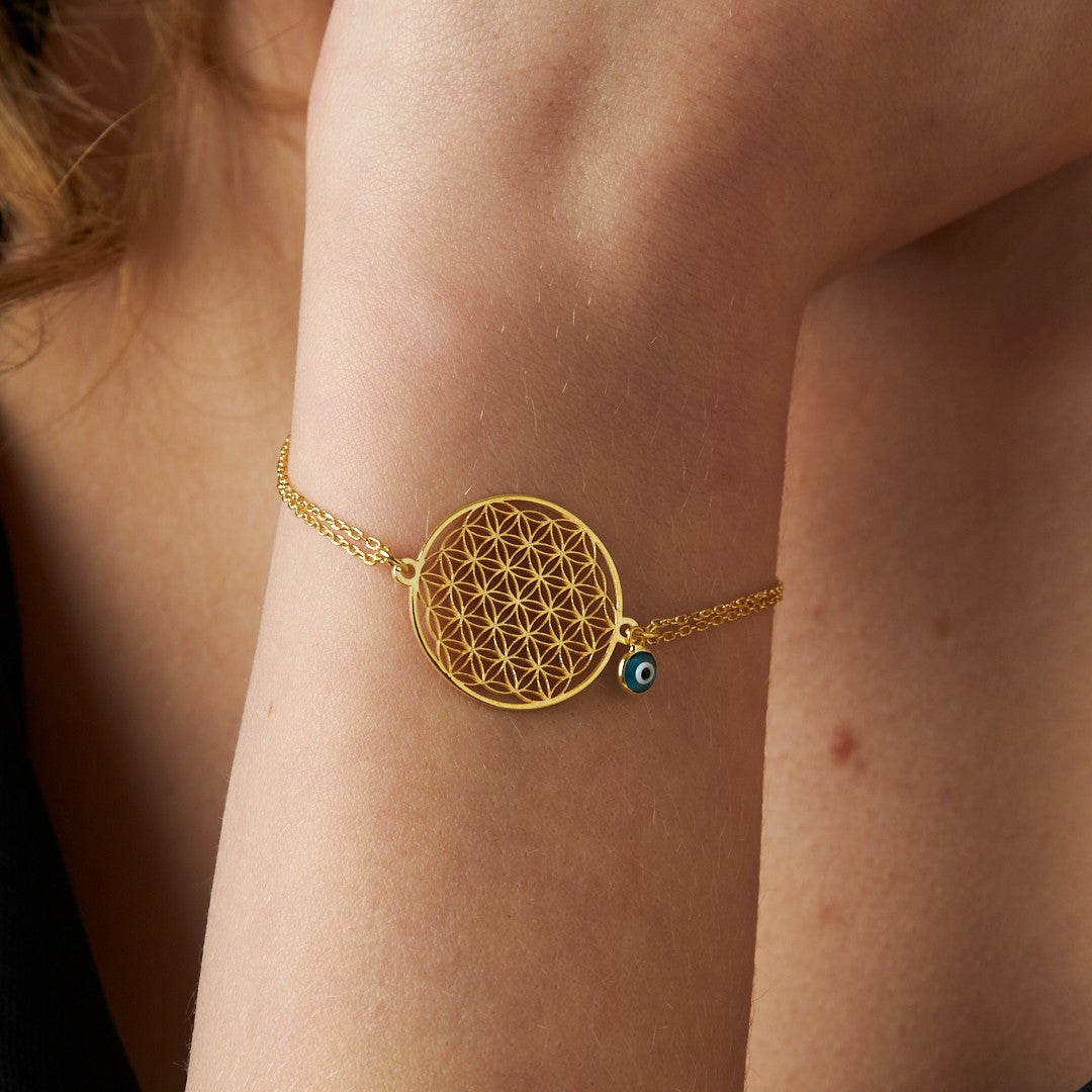 Nazar Boncuğu Hayat Çiçeği Bileklik - 925 GÜMÜŞ