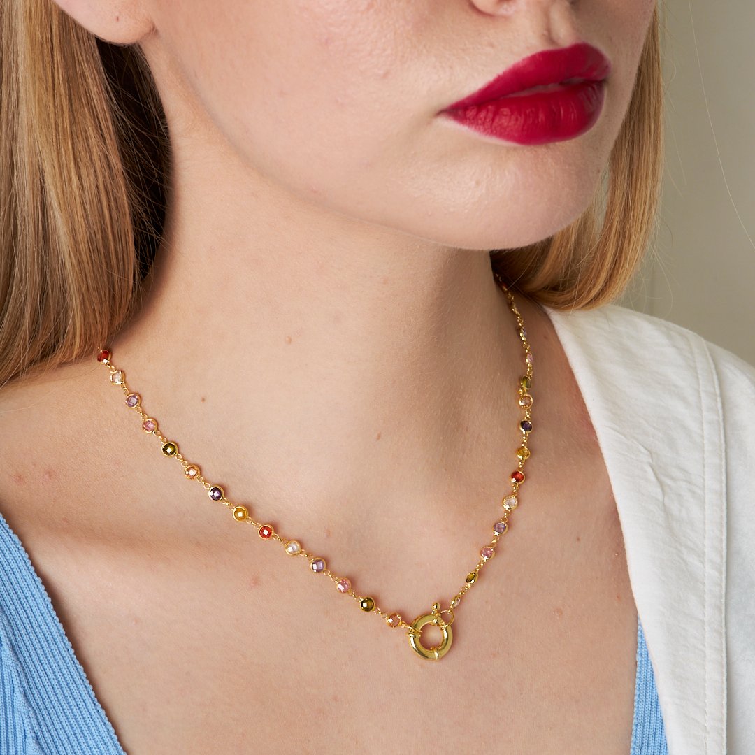 Denizci renkli zincir kolye - 925 GÜMÜŞ