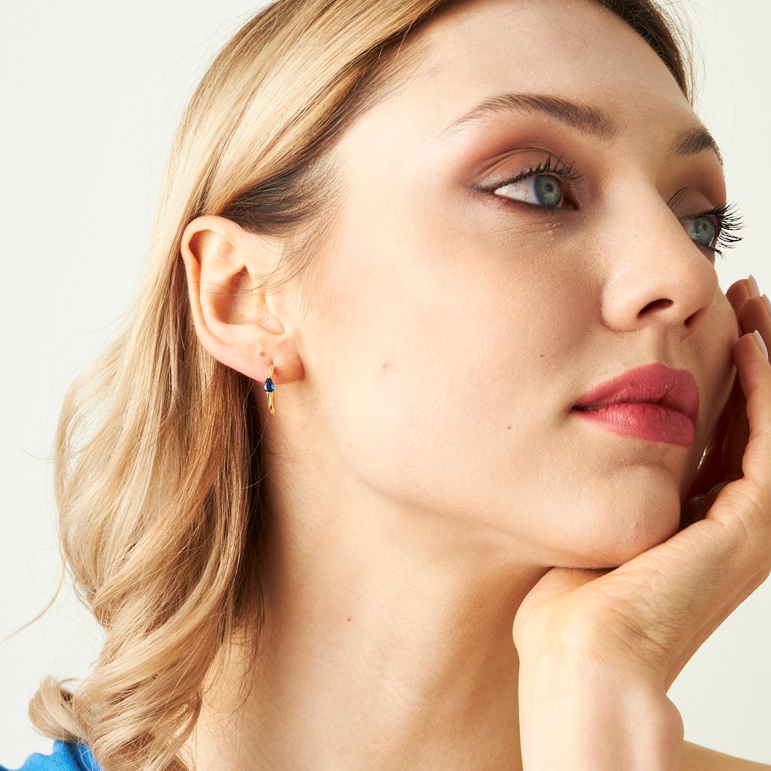 Lacivert Taşlı Damla Küpe - 925 GÜMÜŞ