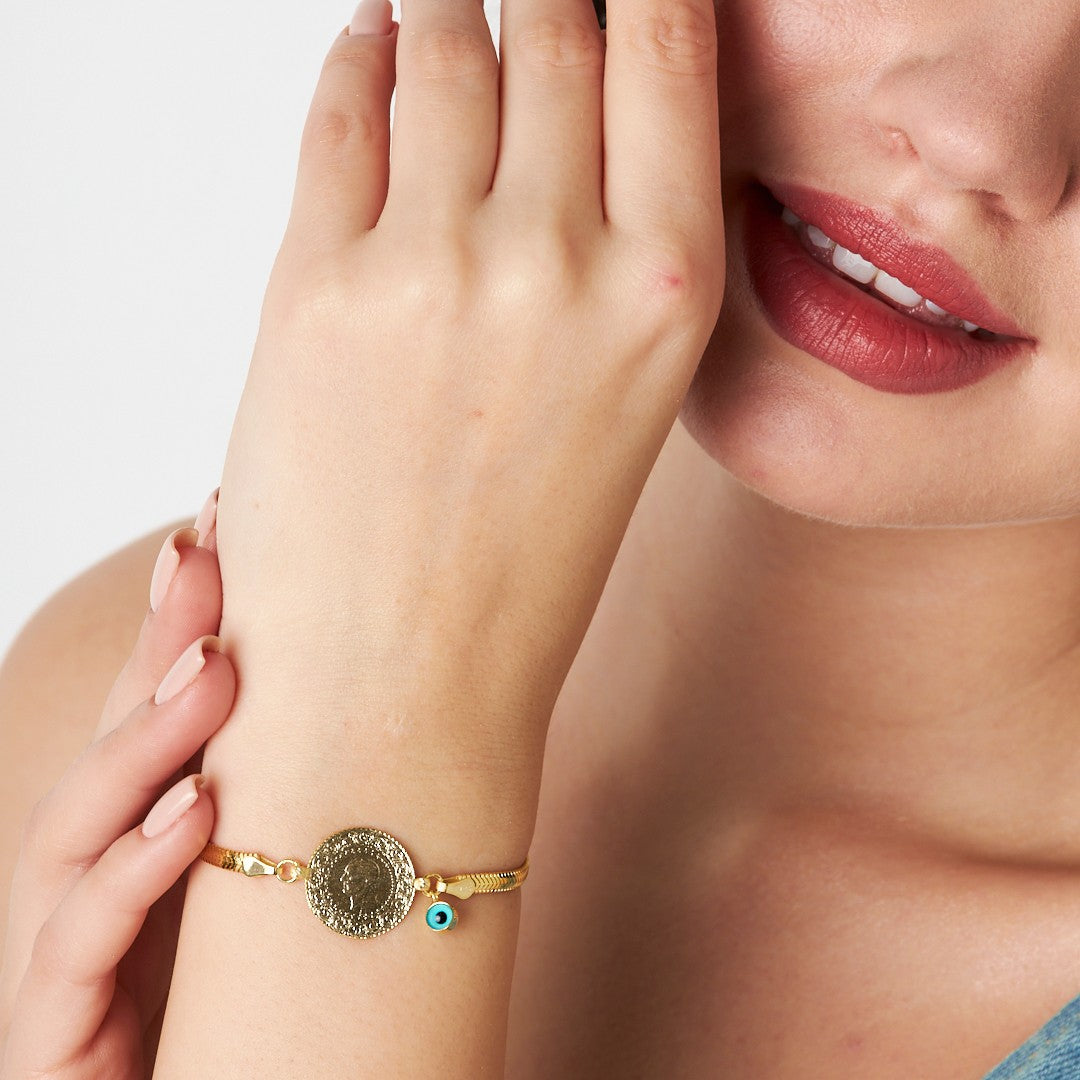 Balıksırtı Zincirli Charmlı Bileklik - 925 GÜMÜŞ