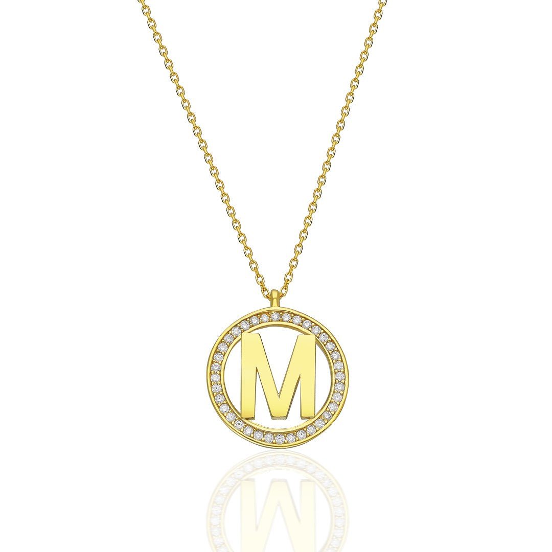 Yuvarlak Taşlı Harf Kolye - 925 GÜMÜŞ