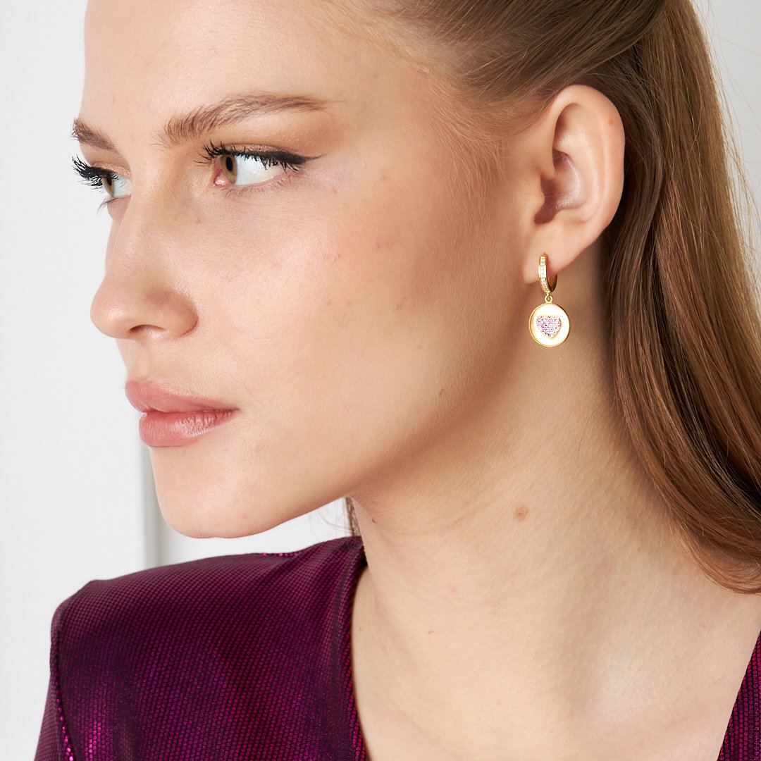 Plaka Taşlı Kalp Küpe - 925 GÜMÜŞ