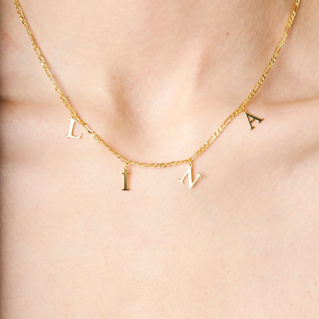 İsimli kolye - Figaro zincir isimli kolye - 925 GÜMÜŞ