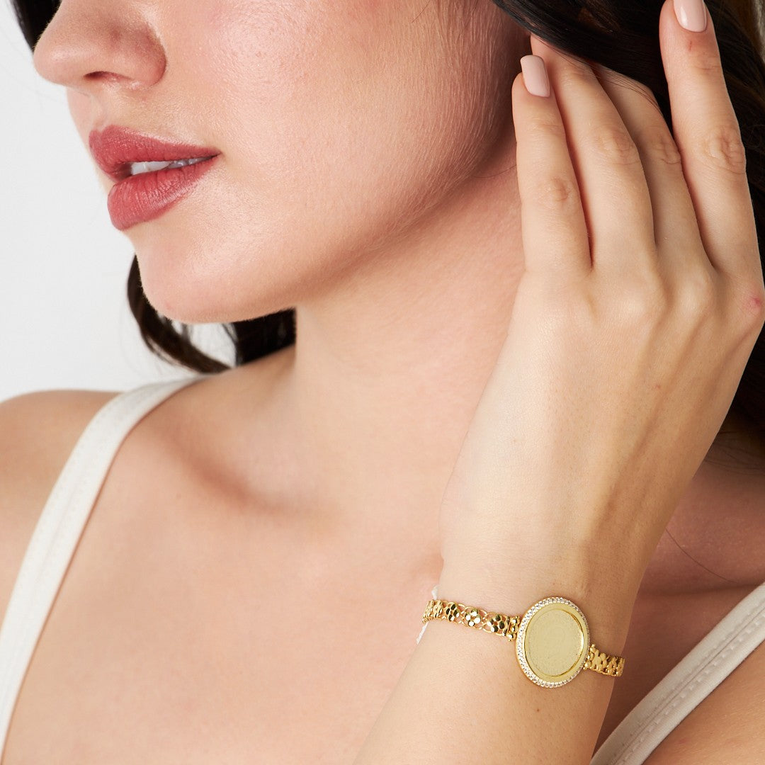 Taş Çerçeveli Dört Yapraklı Yonca Zincir Bileklik - 925 GÜMÜŞ