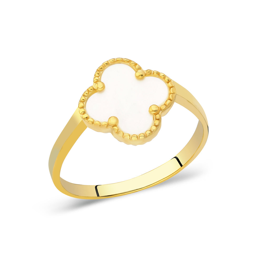 Beyaz Taşlı yonca Yüzük - 925 GÜMÜŞ