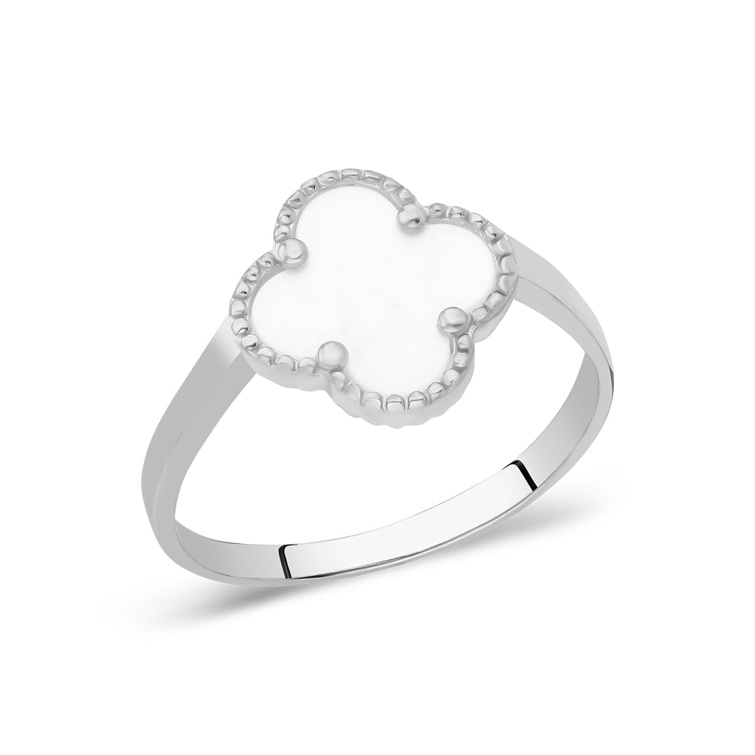 Beyaz Taşlı yonca Yüzük - 925 GÜMÜŞ