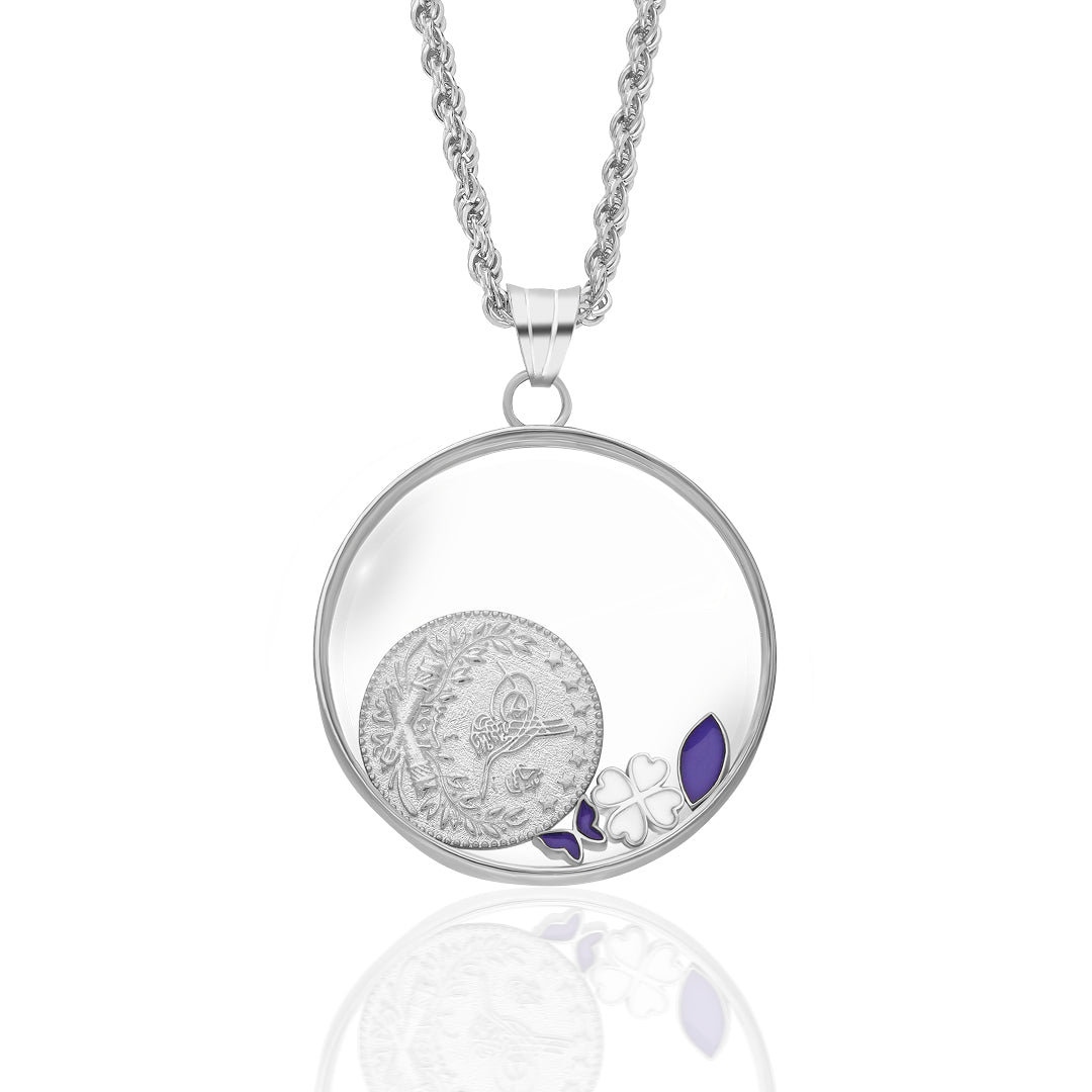 Monogramlı Cam Şans Kolyesi - 925 GÜMÜŞ