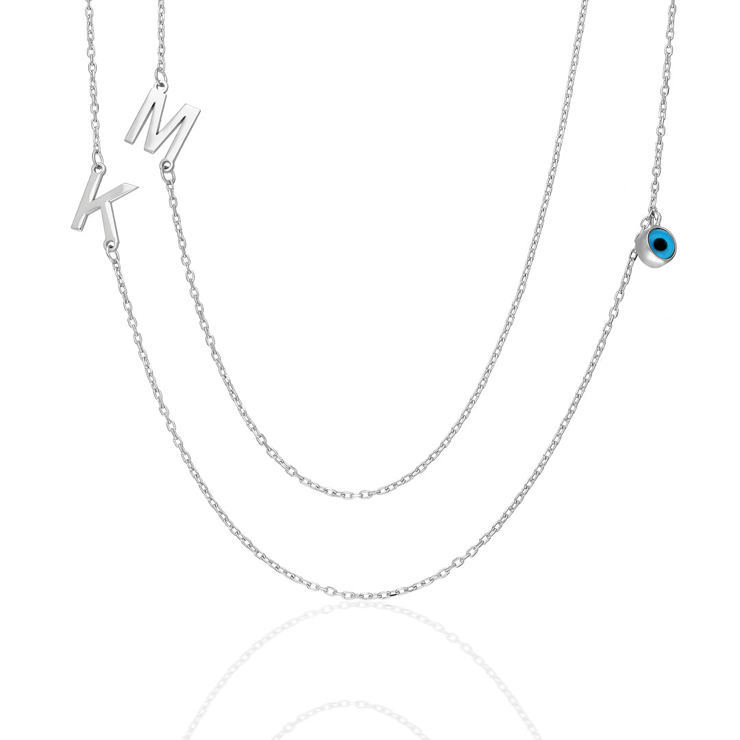 2 Harfli Nazar Boncuklu Kolye - 925 GÜMÜŞ