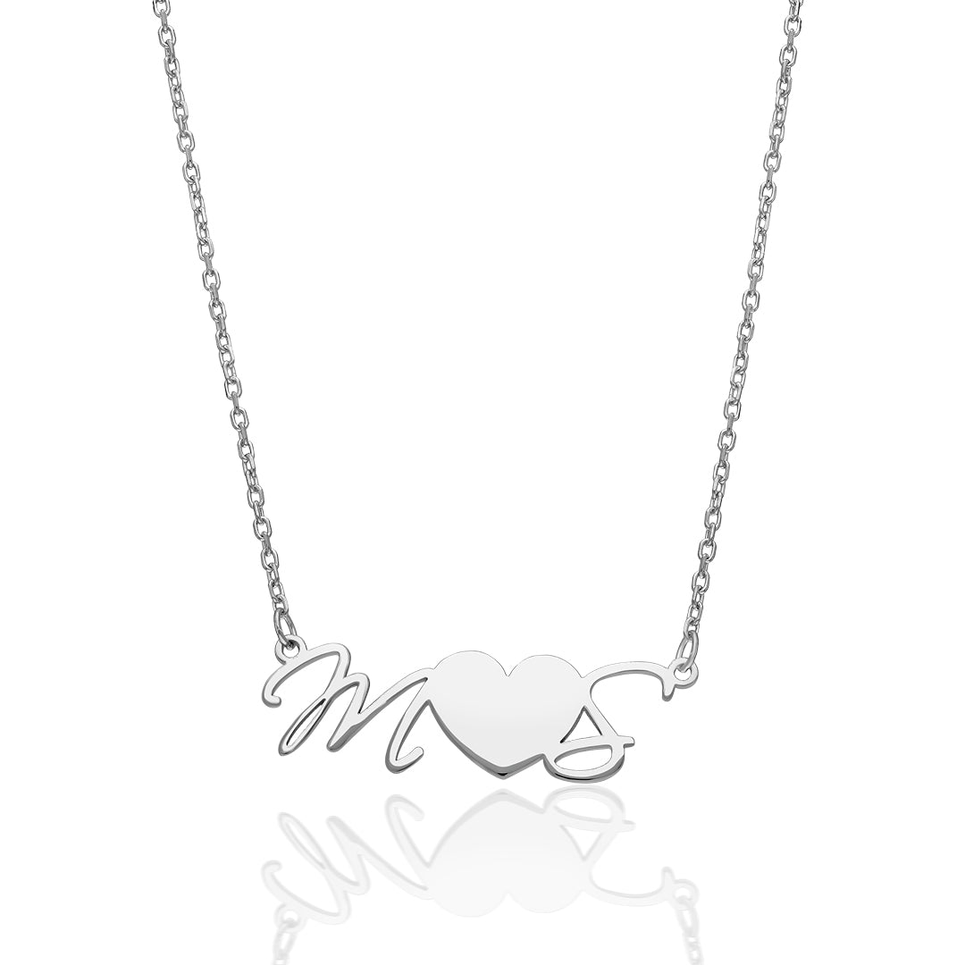 El Yazısı Kalpli Harf Kolye - 925 GÜMÜŞ
