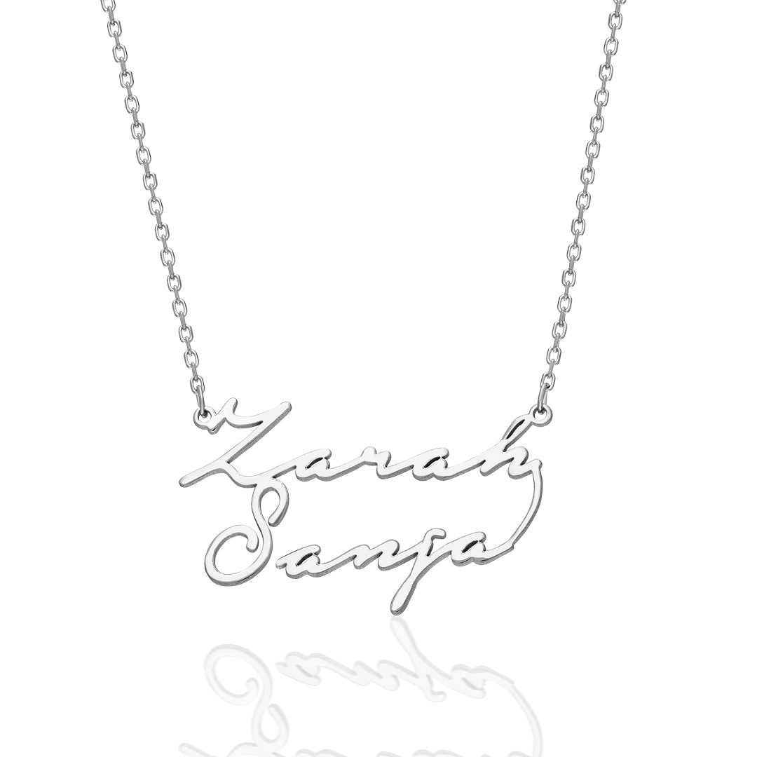 İki İsimli El Yazısı Kolye - 925 GÜMÜŞ