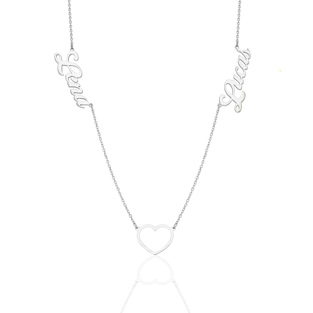 İsimli kolye - iki isimli kalp kolye - 925 GÜMÜŞ