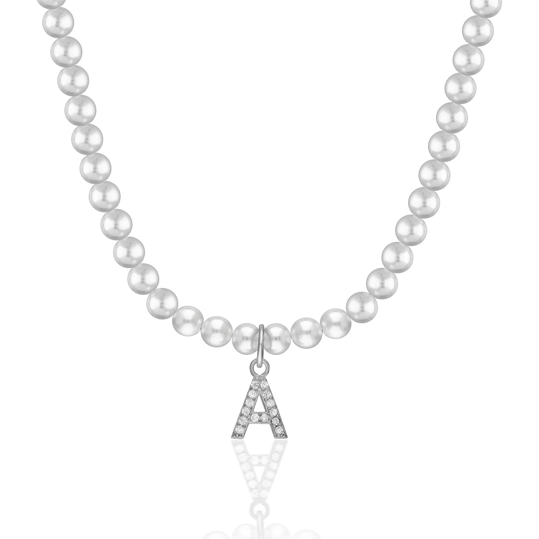 İncili Taşlı Harf Kolye - 925 GÜMÜŞ