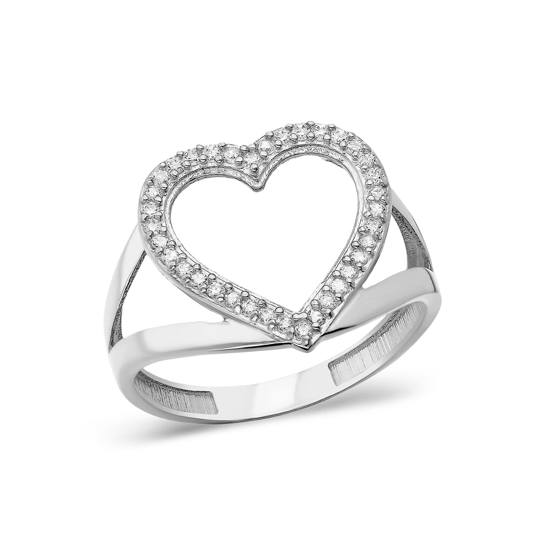 İçi Boş Taşlı Büyük Kalp Yüzük - 925 GÜMÜŞ