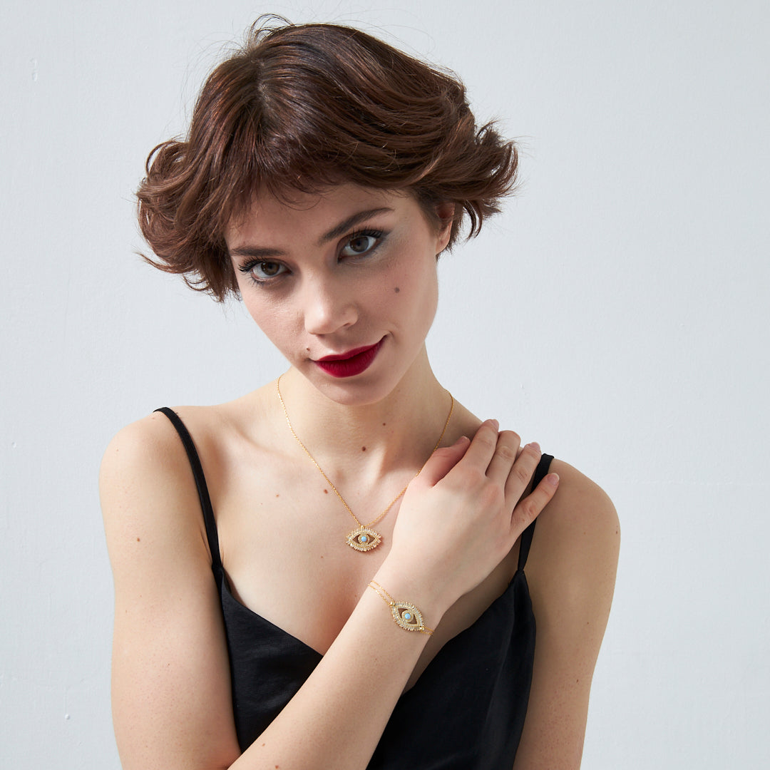 14K GOLD Renkli Taşlı Göz Set