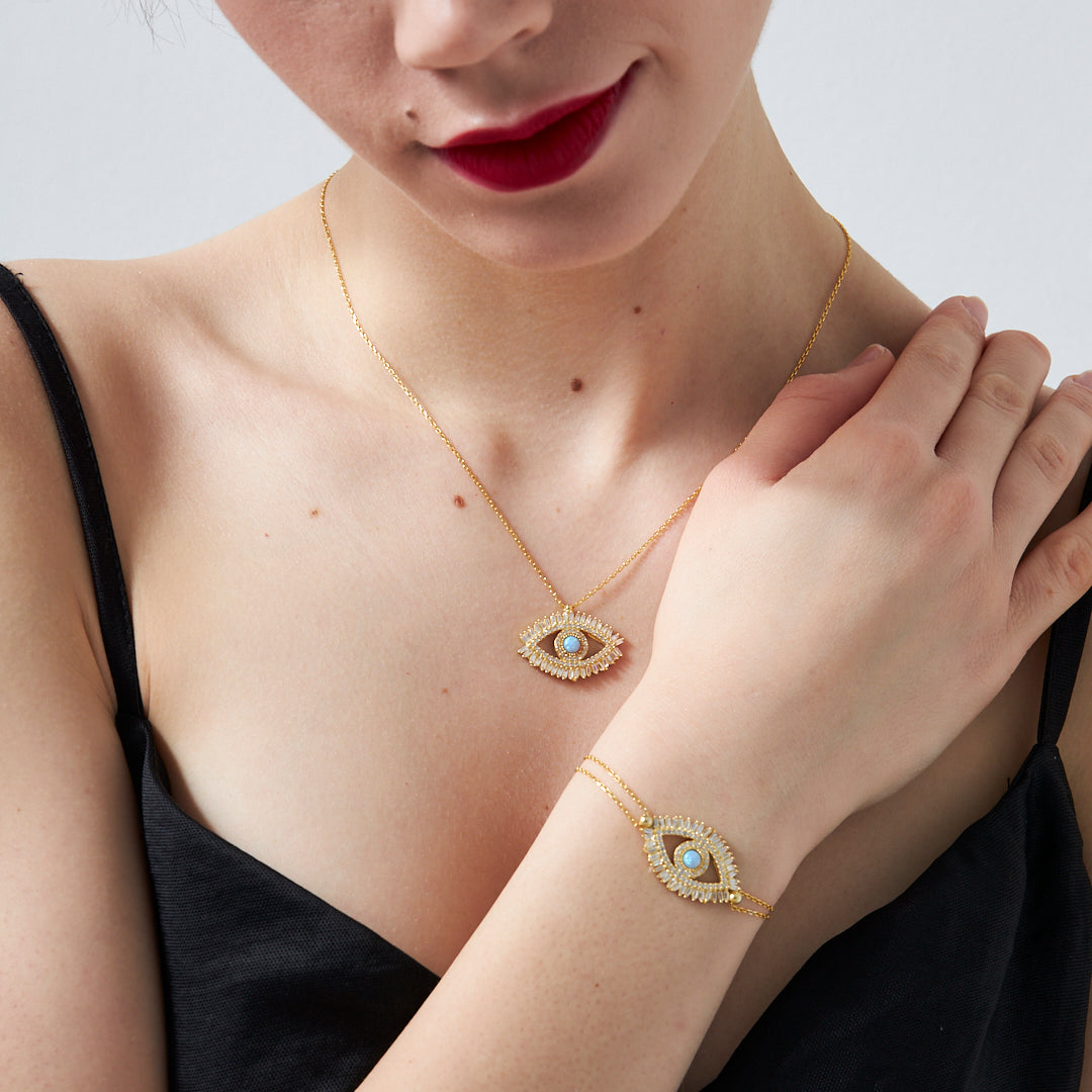 14K GOLD Renkli Taşlı Göz Set