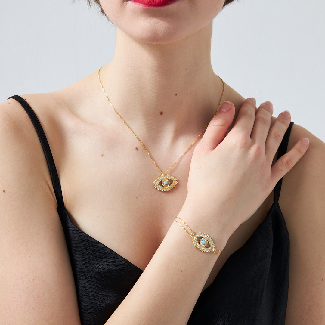 14K GOLD Renkli Taşlı Göz Set