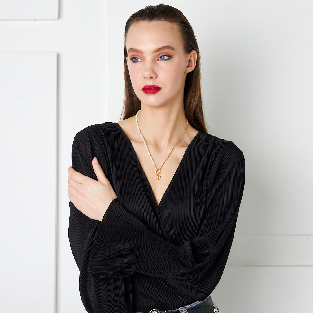 Zincirli ve İncili Harf Kolye - 925 GÜMÜŞ