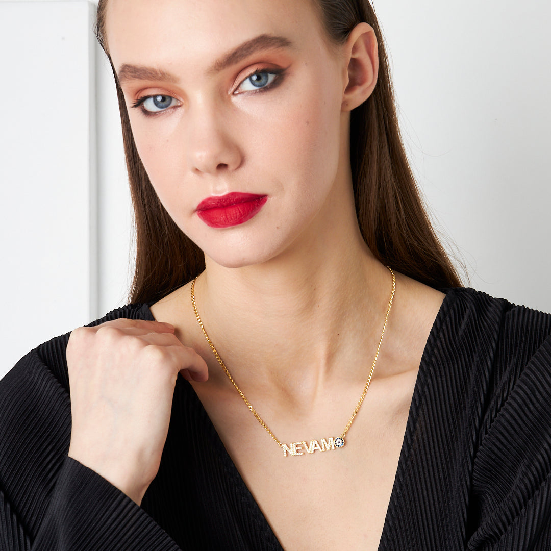 Harfli Nazar Taşı İsimli Kolye - 925 GÜMÜŞ