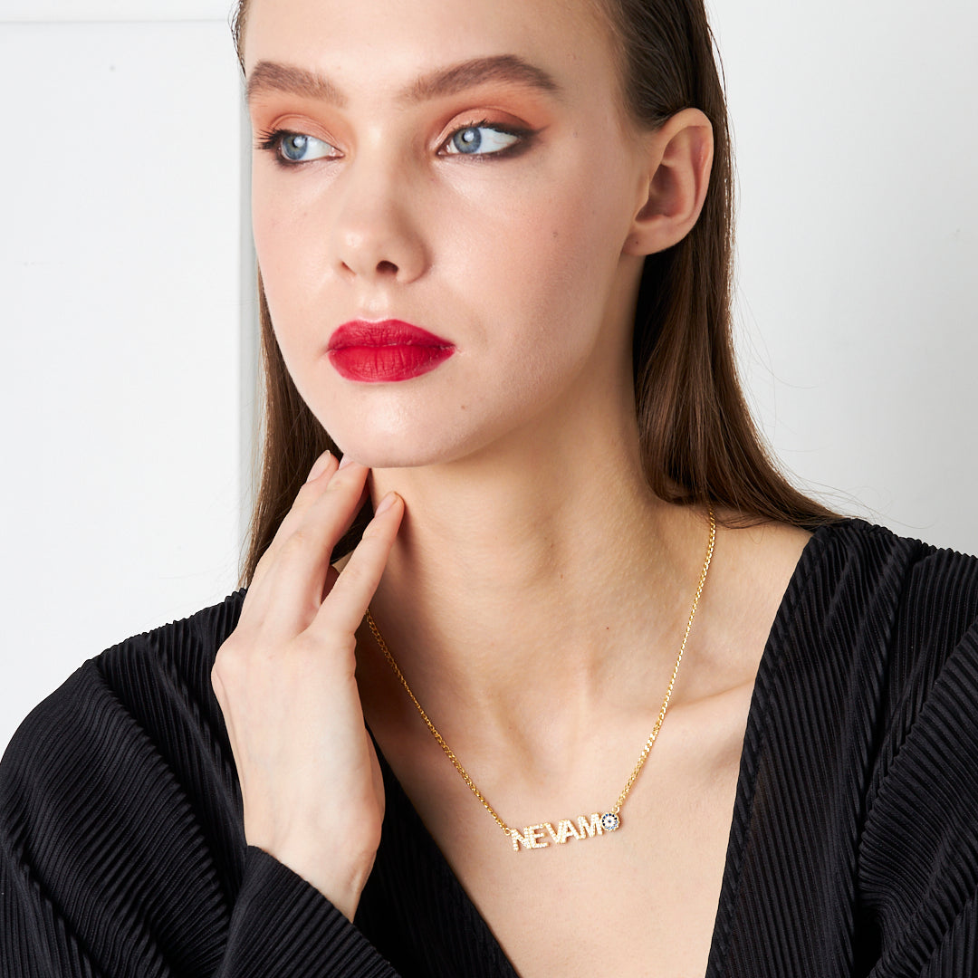 Harfli Nazar Taşı İsimli Kolye - 925 GÜMÜŞ