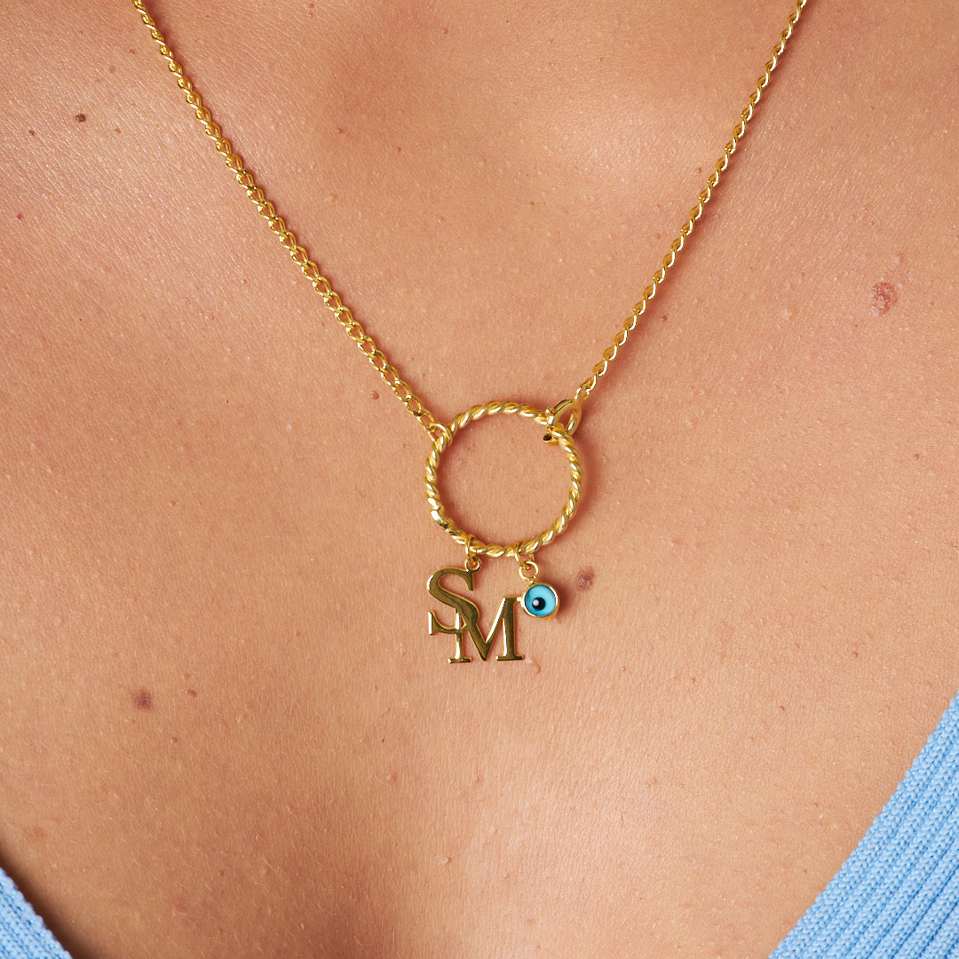 Nazarlı Yuvarlak Harf Kolye - 925 GÜMÜŞ