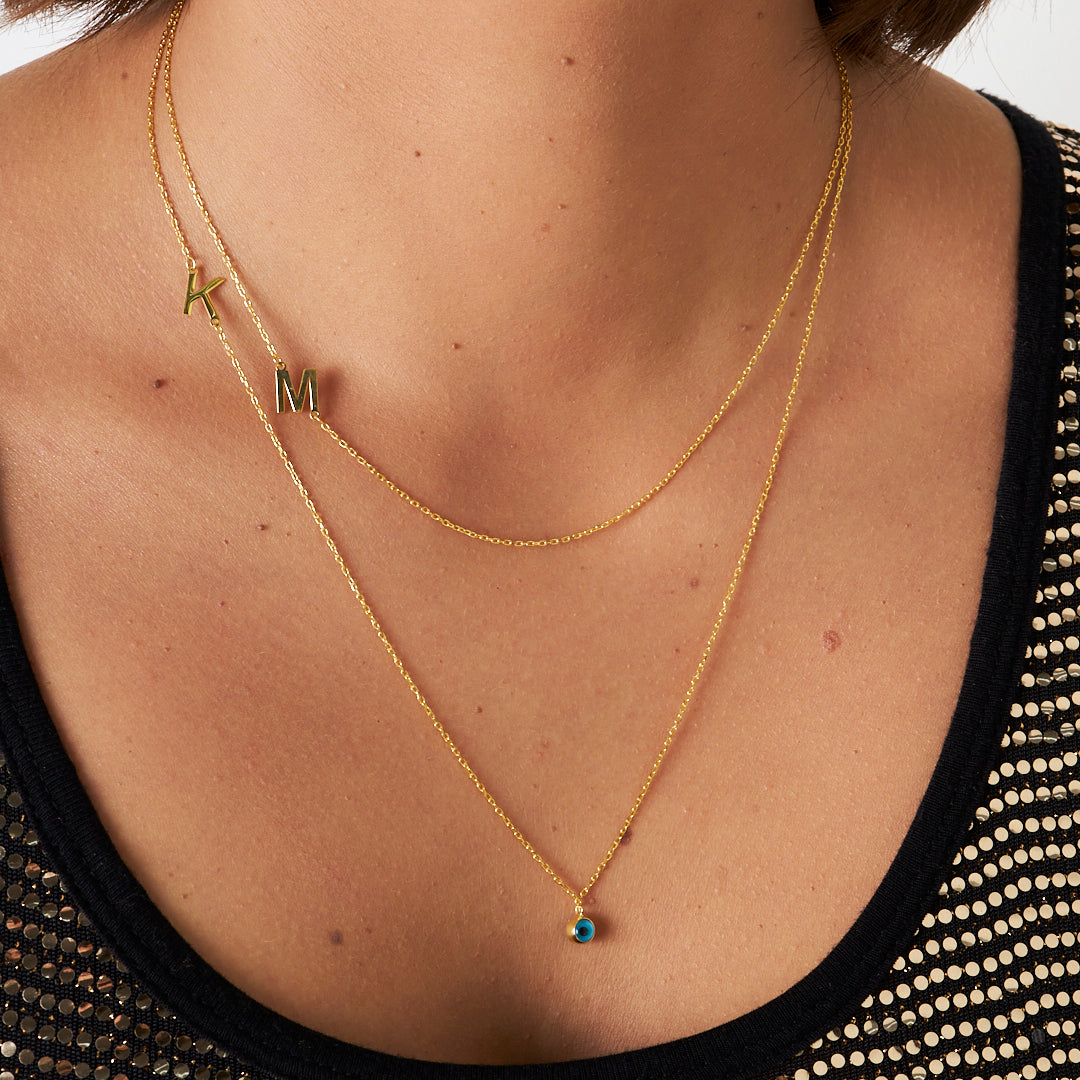 2 Harfli Nazar Boncuklu Kolye - 925 GÜMÜŞ