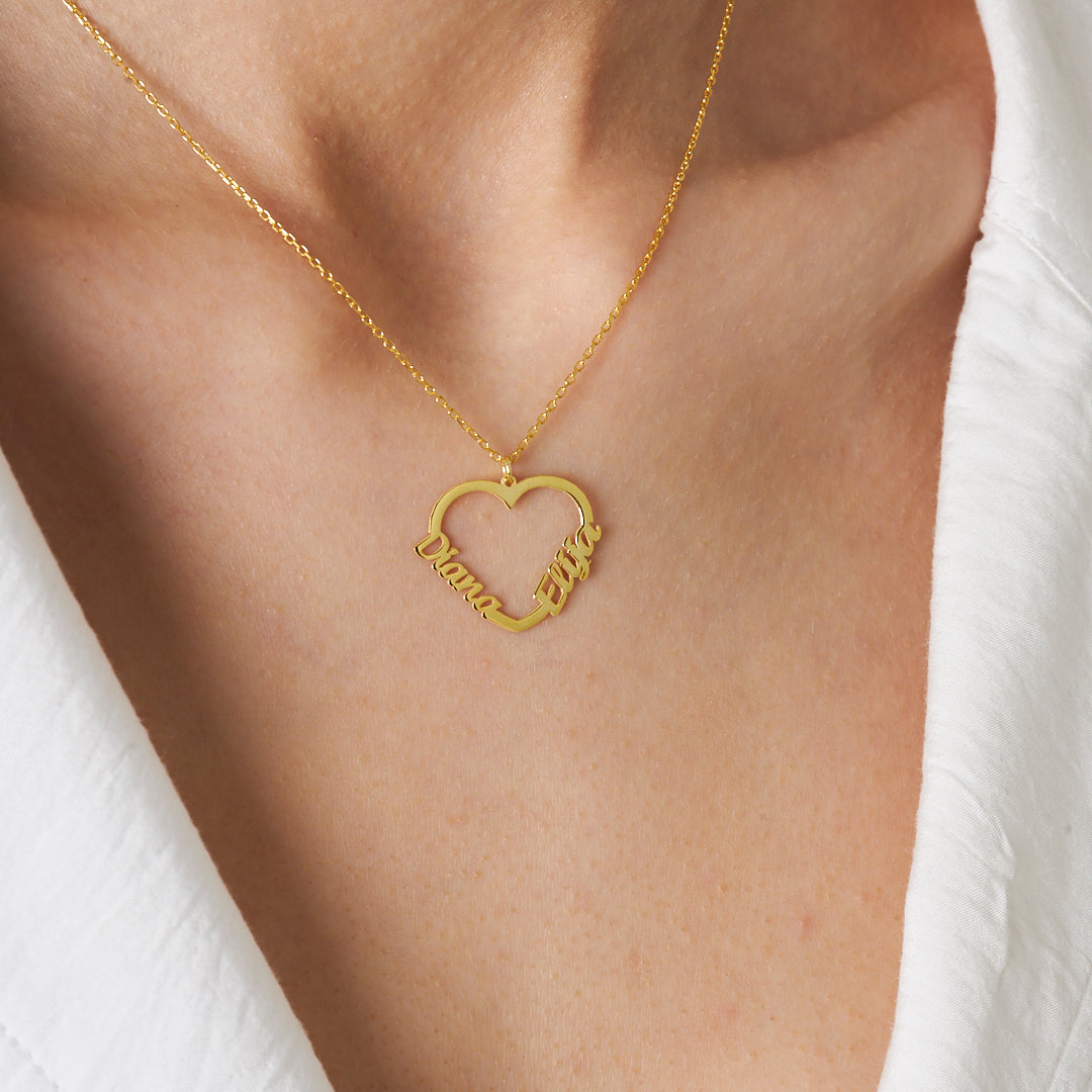 İki İsimli Kalpli Kolye - 925 GÜMÜŞ