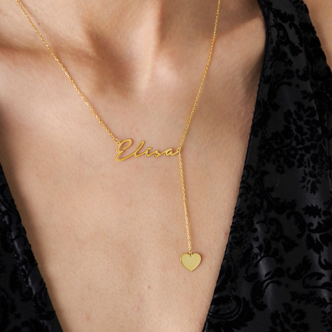 Kalp Uzantılı İsimli Kolye - 925 GÜMÜŞ