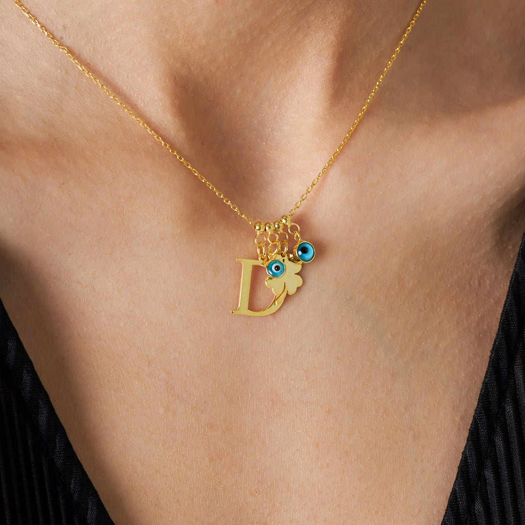 Nazar Şanslı Harfli Kolye - 925 GÜMÜŞ