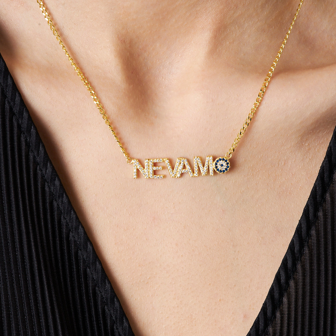 Harfli Nazar Taşı İsimli Kolye - 925 GÜMÜŞ