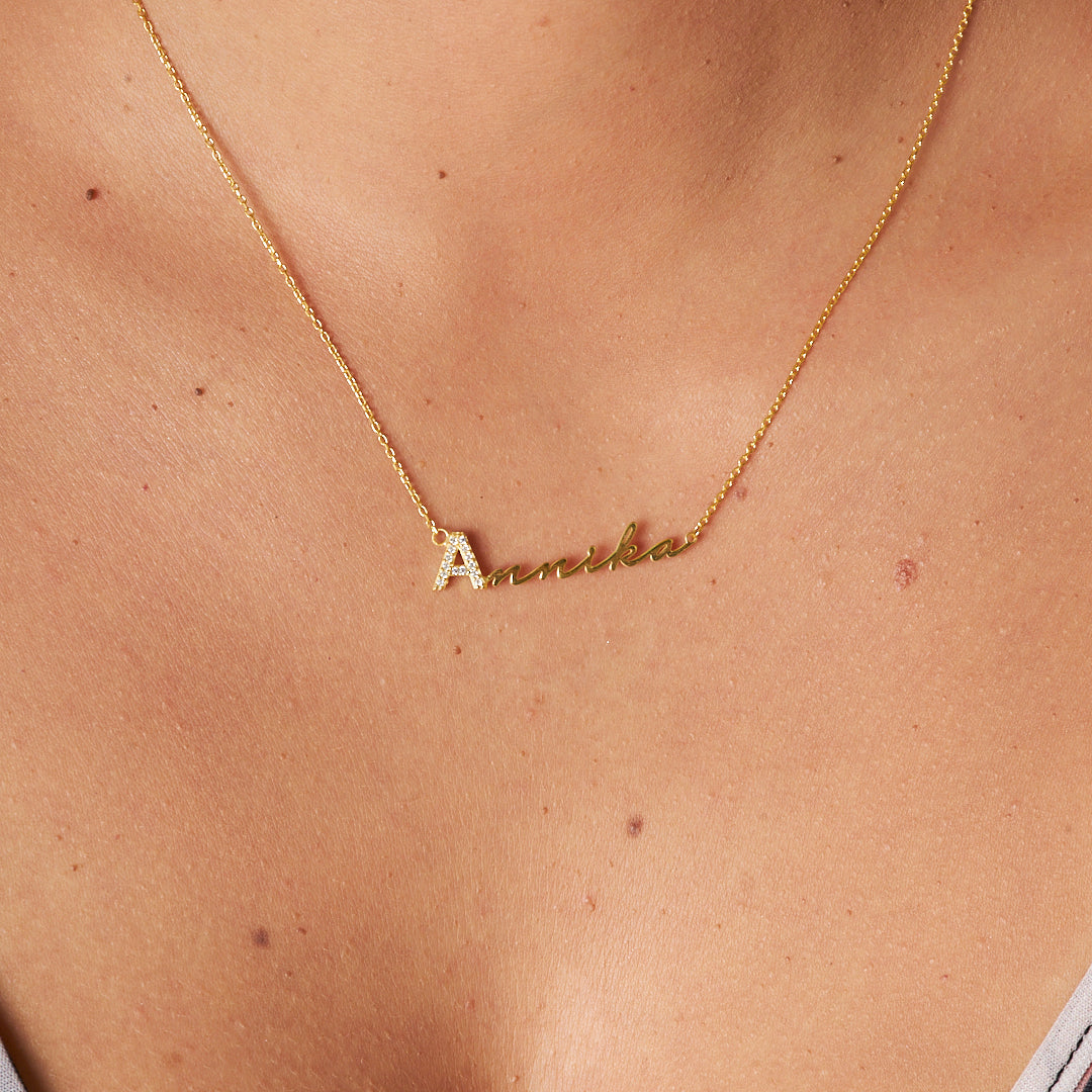 İsimli Kolye - İnce İsimli Yatay Kolye - 925 GÜMÜŞ