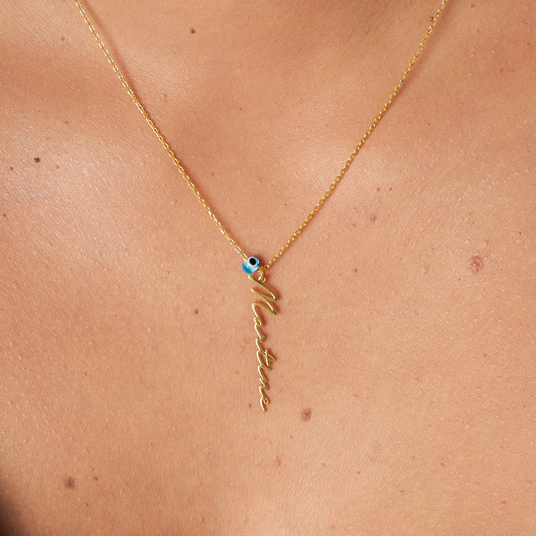 Nazar Dik Yazılı İsimli Kolye - 925 GÜMÜŞ